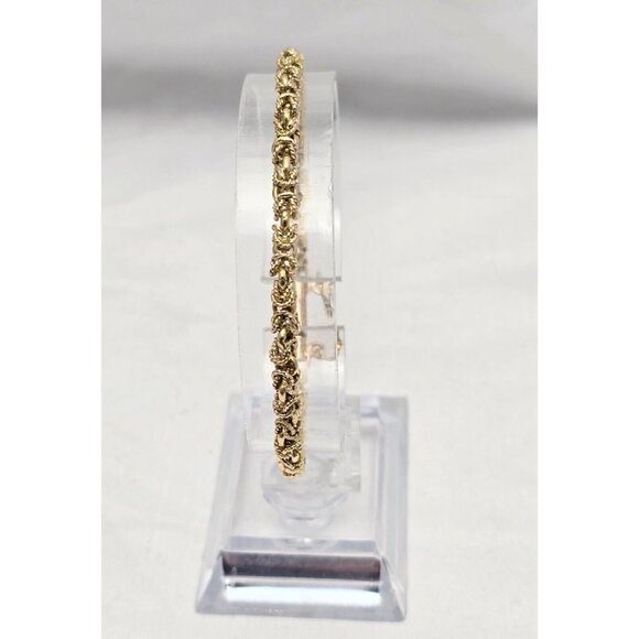 Fancy 18K Karat Solid Yellow Gold Designer Byzantine Link Chain Bracelet 7.25" L - Picture 8 of 16
